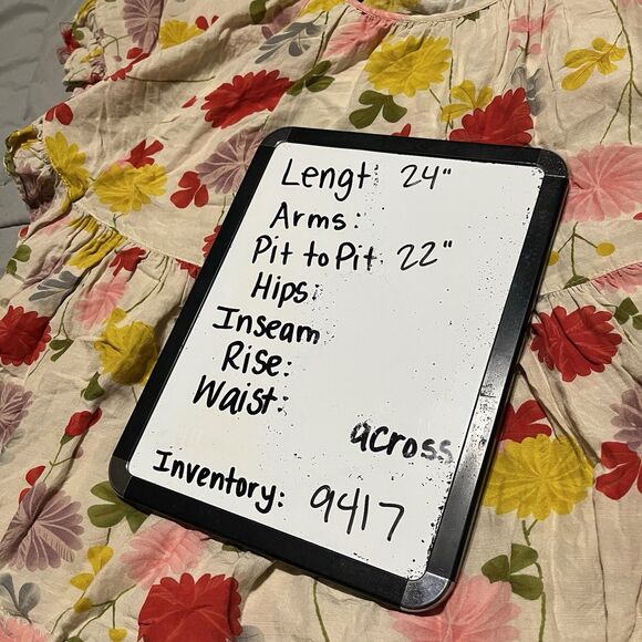 Womens Floral Cream Orange Yellow Ruffle Short Sleeve Top Size XL Linen Blend - Picture 8 of 8